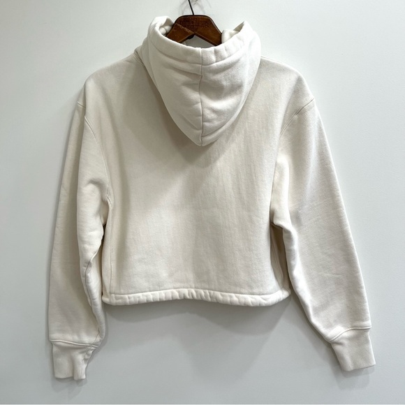 Champion reverse weave cream pink cropped drawstring hoodie medium - Picture 2 of 8